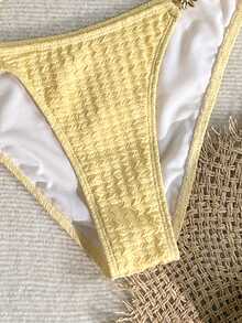 Swim Mod Set bikini jacquard floreale con coppe triangolari modellante per donne, per sorgenti termali & vacanze - Giallo - Visualizzare 6