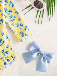 SHEIN Newborn Small Floral Print One-Piece Swimsuit - Mustard Yellow - View 5