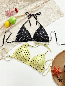 Swim Mod Plus Size Women's 1pc Floral Print Halter Triangle Bikini Top 2pcs Set Swimwear Beach Vacation Yellow Summer - Multicolor - View 2