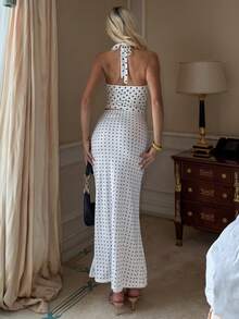 Theaadoraa Women's Polka Dot Print Maxi Mermaid Skirt White Summer - White - View 2