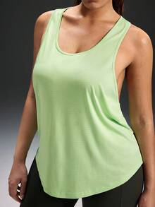 Powerista Damen Große Größen Lässiges einfarbiges luftiges Racerback Trägershirt, Sommer - Minzgrün - Übersicht 6