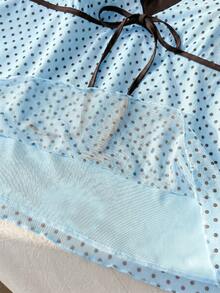 Comfortcana Spring Summer Light Blue Colorblock Patchwork Front Tie Bow Casual 1950s Vintage 1950s Vintage Plus Size Camisole Tank Top Date Night Vacation - Baby Blue - View 10