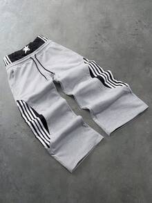 PAVTROS Pantalones de chándal para hombre con bloques de color, rayas, patchwork y doble cintura - Multicolor - Ver 4
