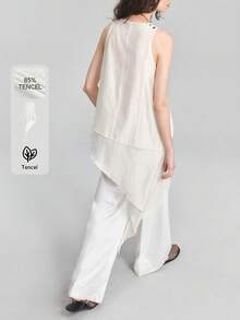 Ontre Top de mujer cómodo y agradable al tacto de mezcla premium de lyocell y tencel, ajuste ceñido, cuello en U pequeño, tirantes anchos, sin mangas, diseño de doble capa con dobladillo asimétrico, dobladillo fluido, estilo moderno urbano business casual para oficina, uso diario, de alta calidad, atuendo de aeropuerto, casual discreto, estilo old money, sofisticado para crucero, minimalista del Medio Oriente, lujo silencioso, textura esencial, versátil para todas las estaciones, serie minimalista - Blanco - Ver 8
