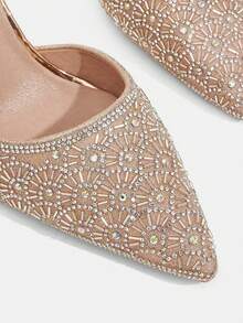 CUCCOO TILAWA Sandalias de tacón alto puntiagudo para mujer, elegantes y de lujo, con strass y diseño calado, para verano, compras, fiestas, oficina y uso diario - Oro rosa - Ver 7