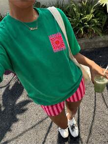 Tween Girl 隨意簡約花卉印花短袖上衣與短褲兩件套，適合夏季 - 彩色 - 查看 6