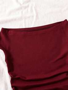 SHEIN Camiseta sencilla con hombros descubiertos para niñas preadolescentes, primavera y verano - Burdeos - Ver 6