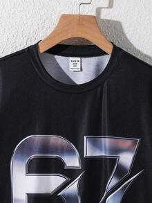 SHEIN 兒童 2 件組大童男孩數位印花 T 恤與短褲套裝 返校季 Y2K 風格 英文字母與數字 67 - 彩色 - 查看 5