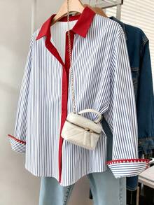Resyla Camisa a rayas casual para ir al trabajo talla grande - Multicolor - Ver 3