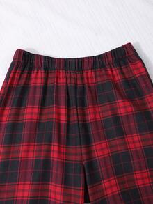 3件套青少年女孩服裝（黑色與紅色條紋喇叭袖T恤、黑色細肩帶背心、格紋長褲）酷炫套裝，秋季服飾，秋季，返校，學校，校服 - 酒紅色 - 查看 3