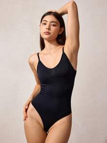 Veilyse 1件装女士无缝塑身连体衣，丁字裤底，瘦身塑形连体衣，收腹连体衣，塑身衣，束腰带 - 黑色 - 查看 6
