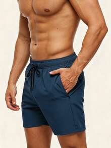 Manfinity KASUA Pantalones cortos de playa con cordón en la cintura para hombre talla grande para vacaciones - Azul Marino - Ver 3