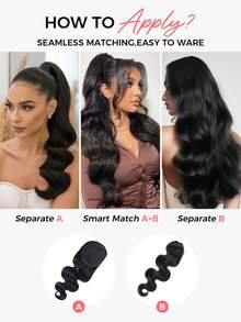 SMART&MATCH Body Wave Drawstring Ponytail Extension And Body Wave Seamless Clip Ins Hair Extensions 1 Pc Double Weft Natural Black Half Up Half Down Ponytail Extension For Daily Use - Natural Black - View 6