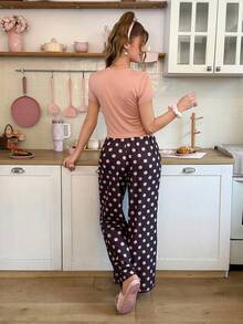 SweetSlumber Casual Home & Outdoor Wear, Plaid Knit Short Sleeve Women's Pajama Pants Set - Multicolor - View 2