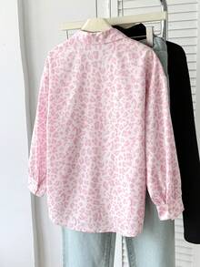 SHEIN 青少年女孩編織粉色豹紋長袖休閒襯衫 - 粉色 - 查看 2