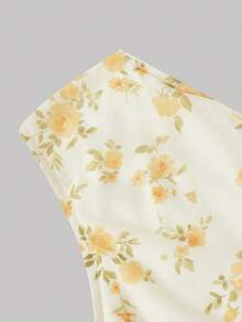 SHEIN MOD Robe mini d'été élégante asymétrique pour femmes avec imprimé floral discret - Jaune citron - Voir 4