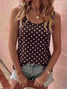 EMERY ROSE Top de tirantes casual y versátil para mujer, de cuello en U, con bloques de color y lunares, nuevo y de alta demanda para primavera/verano - Multicolor - Ver 3