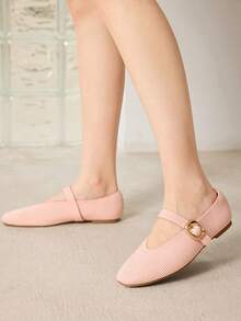 MOTF PREMIUM WOMEN SQUARE TOE BUCKLE STRAP FLATS FOR CHRISTMAS - Baby Pink - View 8