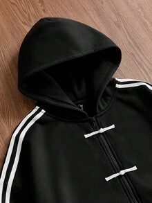 SWAVVY Men's Hooded Colorblock Pocket Casual Versatile Daily Long Sleeve Sweatshirt - Black - View 5