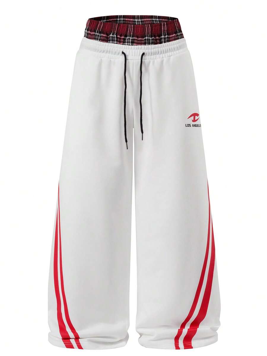 Manfinity Hypemode Men's Double Waistband Patchwork Plaid 2 In 1 Long Pants - White - View 1