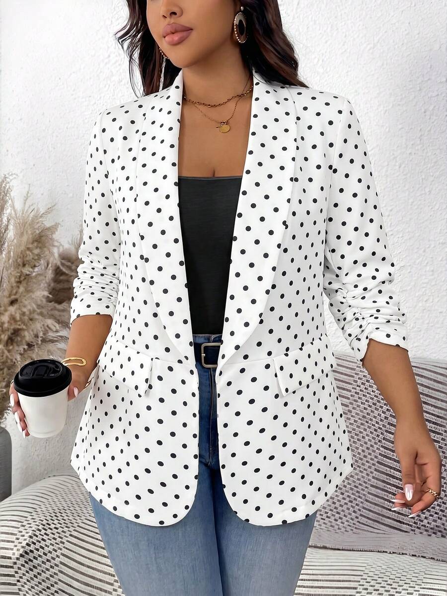SHEIN LUNE Plus Size Solid Color Shawl Neck Mid-Length Sleeve Faux Pocket Minimalist Casual Blazer In Fall/Winter - White - View 1