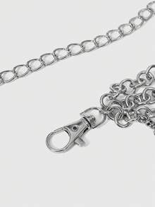 ROMWE Goth 1 Piece Women's Dark Style Chain Belt With Bat, Skull And Cross Motifs In Black - Silver multi-layer waist chain on both sides - View 4
