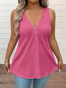 EMERY ROSE Plus Size Summer Casual Solid Color Tank Top - Hot Pink - View 3
