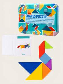 MINKOJA Portable Iron Box Wooden Tangram Puzzle, 59 Double-Sided Cards 118 Patterns, Montessori Educational Toy For Kids 3+, Travel Brain Game Develops Spatial Thinking & Hands-On Ability, Perfect Gift For Boys Girls - Multicolor - View 9