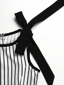 SHEIN 女童休閒日常百搭舒適蝴蝶結裝飾洋裝 - 黑色 - 查看 3