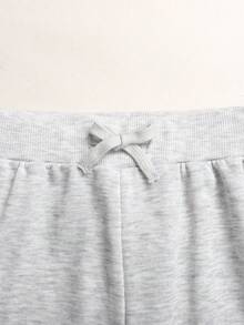 SHEIN 青少年女孩秋季新款休閒極簡灰色針織半鈕扣修身長袖T恤與寬鬆運動褲套裝 - 灰色 - 查看 4