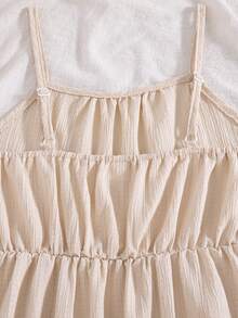 SHEIN La falda de poliéster con volantes en la Bottom está diseñada con un dobladillo con volantes, simple y elegante, para viajes, fotografía, salidas de verano y es muy llamativa. - Albaricoque - Ver 4