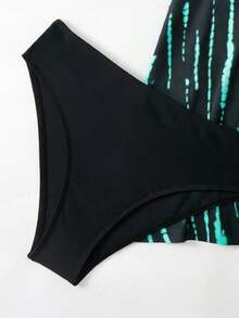 Swim Lushoire 2025新款女款單肩軟面料拼色顯瘦兩件式泳衣 - 黑色 - 查看 7