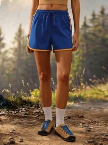 Exploreva Women's Drawstring Waist Loose Outdoor Trail Running Shorts Baby Blue Summer Modest Trail Run Outfit - Navy Blue - View 7