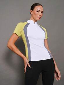 Activina Women's Colorblock Simple Short Sleeve Equestrian Outfit - Green - View 6