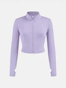 SHEIN NovaGlow Tween Girl Tween Girl Sports Casual Daily Knit Solid Color Cardigan Jacket And Flared Long Pants Set - Purple - View 6