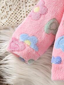 SHEIN Playful Pals 2件組女嬰冬季新款粉色花卉毛絨長袖連帽衛衣 3D花朵裝飾修身長褲 毛茸茸袖口 牛仔女孩運動套裝 - 粉色 - 查看 7