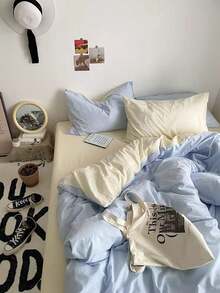 Cirelle 3pcs Cotton Reversible Duvet Cover Set, Light Blue & Cream Yellow Solid Color Bedding Set With Pillow Shams, Soft Breathable Comforter Cover (No Insert) - Cream yellow + sky blue - View 7
