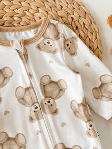 SHEIN Newborn Baby Girl Casual Cute Knitted Cartoon Pattern Long Sleeve Home Wear Romper - Apricot - View 4
