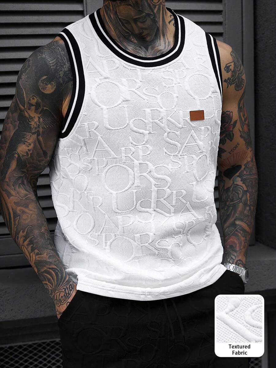 Manfinity CasualCool Men's Summer Casual Letter Embossed Tank Top - White - View 1