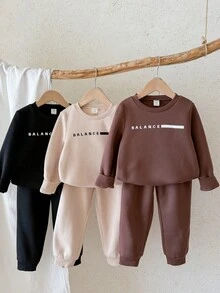 LMoss Kids 女童針織素色字母圖案圓領休閒衛衣與長褲6件套 - 彩色 - 查看 3