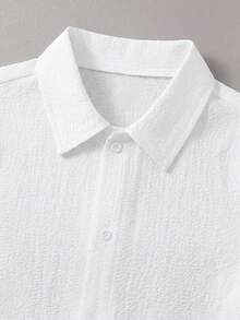 SHEIN Camisa de manga corta con botones delanteros de unicolor estilo vacaciones para niño preadolescente - Blanco - Ver 4