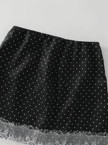 GlowEve 女款休閒可愛優雅修身白色與黑色波點蕾絲飾邊裙，適合秋季約會、早午餐、茶會 - 黑色 - 查看 7
