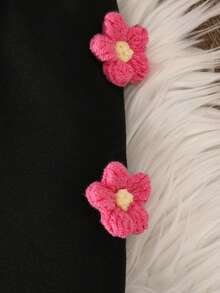 SHEIN Playful Pals 2件組女嬰冬季新款粉色花卉毛絨長袖連帽衛衣 3D花朵裝飾修身長褲 毛茸茸袖口 牛仔女孩運動套裝 - 粉色 - 查看 9