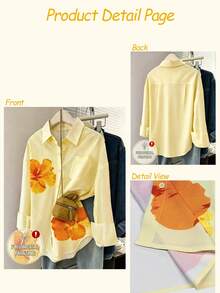 Franclia Women's Vacation Floral Print Front Button Pocket Long Sleeve Shirt - Multicolor - View 4