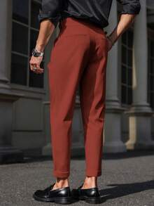 Manfinity Mode Pantalones casuales y formales minimalistas de unicolor para hombres, para otoño formal - Color caoba - Ver 2