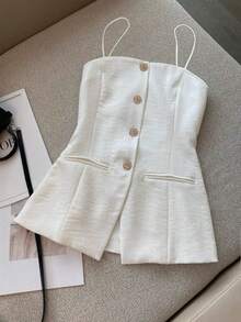 SHEIN Franclia New Spring/Summer Slimming Camisole Top For Women - White - View 5