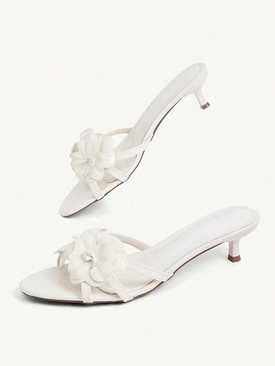 CUCCOO CHICEST Summer New Beige Three-Dimensional Flower Strip Women's High-Heeled Sandals Slippers Round Toe Medium Heel Open-Toed Sandals Daily Versatile Comfortable