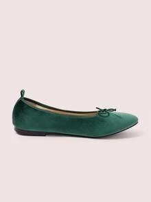 CUCCOO DOLLMOD Women's Shoes, Dark Green, Velvet Texture, Bow-Decorated Round Toe Ballet Flats, Sweet, Cute, Comfortable And Versatile. - Dark Green - View 5