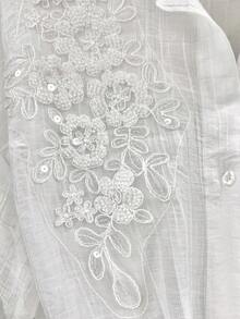 GlowEve 刺繡水鑽透視雪紡前綁帶休閒女款襯衫 - 白色 - 查看 4