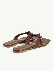 CUCCOO CHICEST Women Shoes Women's New Summer Square Toe Flat Bottom Brown Three-Dimensional Flower Fashion Elegant Women's Flat Sandals Slippers Daily Commute - Brown 13 # - View 5